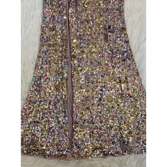 Dress The Population Tori Sequin Mermaid Gown Sweetheart Slit Formal Maxi Dress - Picture 10 of 16